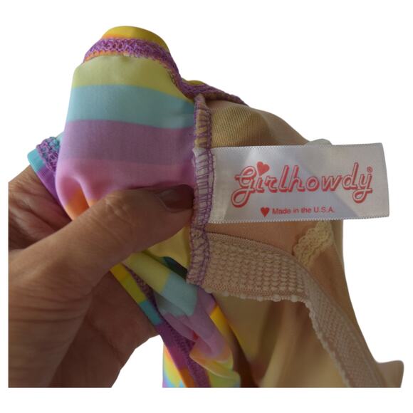 Girl Howdy Rainbow Stripe One Piece Swimsuit Size 12 Made in USA Retro Swimwear - Picture 5 of 7